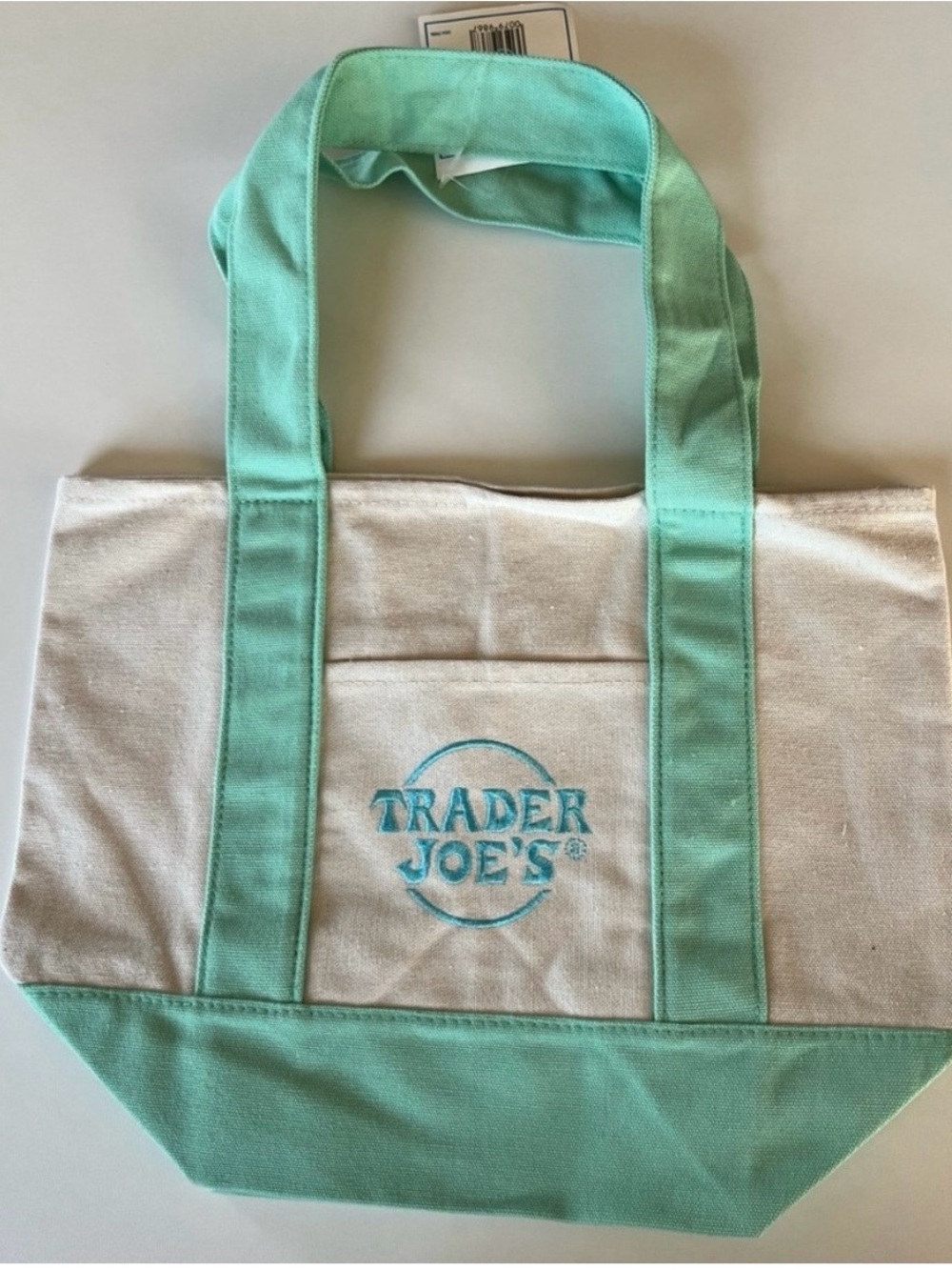 NWT Trader Joe’s Pastel Green Mini Canvas Tote Bag